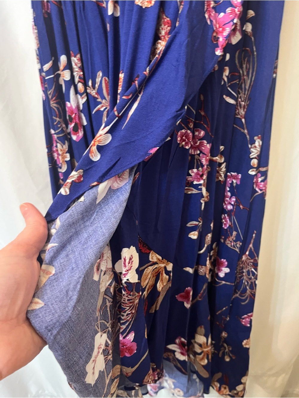 Blue Floral High-Low Wrap Dress with Ruffle Detail - Picture 4 of 4